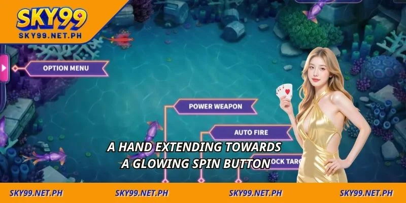 A hand extending towards a glowing Spin button
