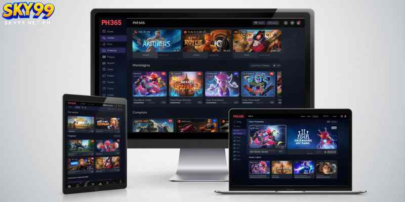 PH365 online gaming dashboard displayed on desktop and mobile devices